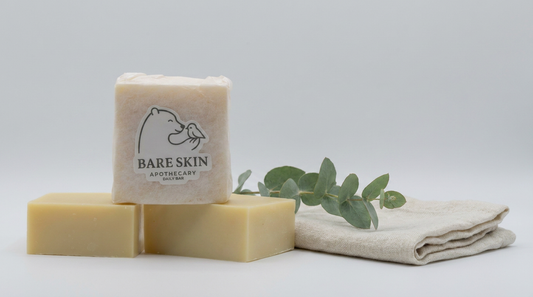 Daily Bar cold process soap styled with linen and eucalyptus