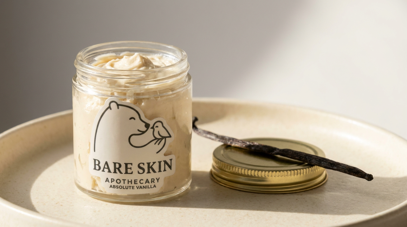 Absolute Vanilla whipped body butter styled with vanilla pod